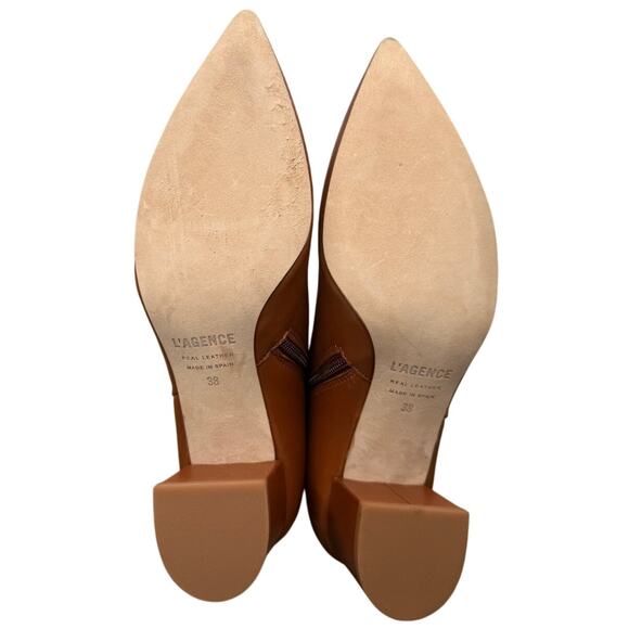 NEW L'AGENCE Jeanne II Pointed Toe Boots Bootie Luggage Brown Leather Side Zip - Picture 8 of 9